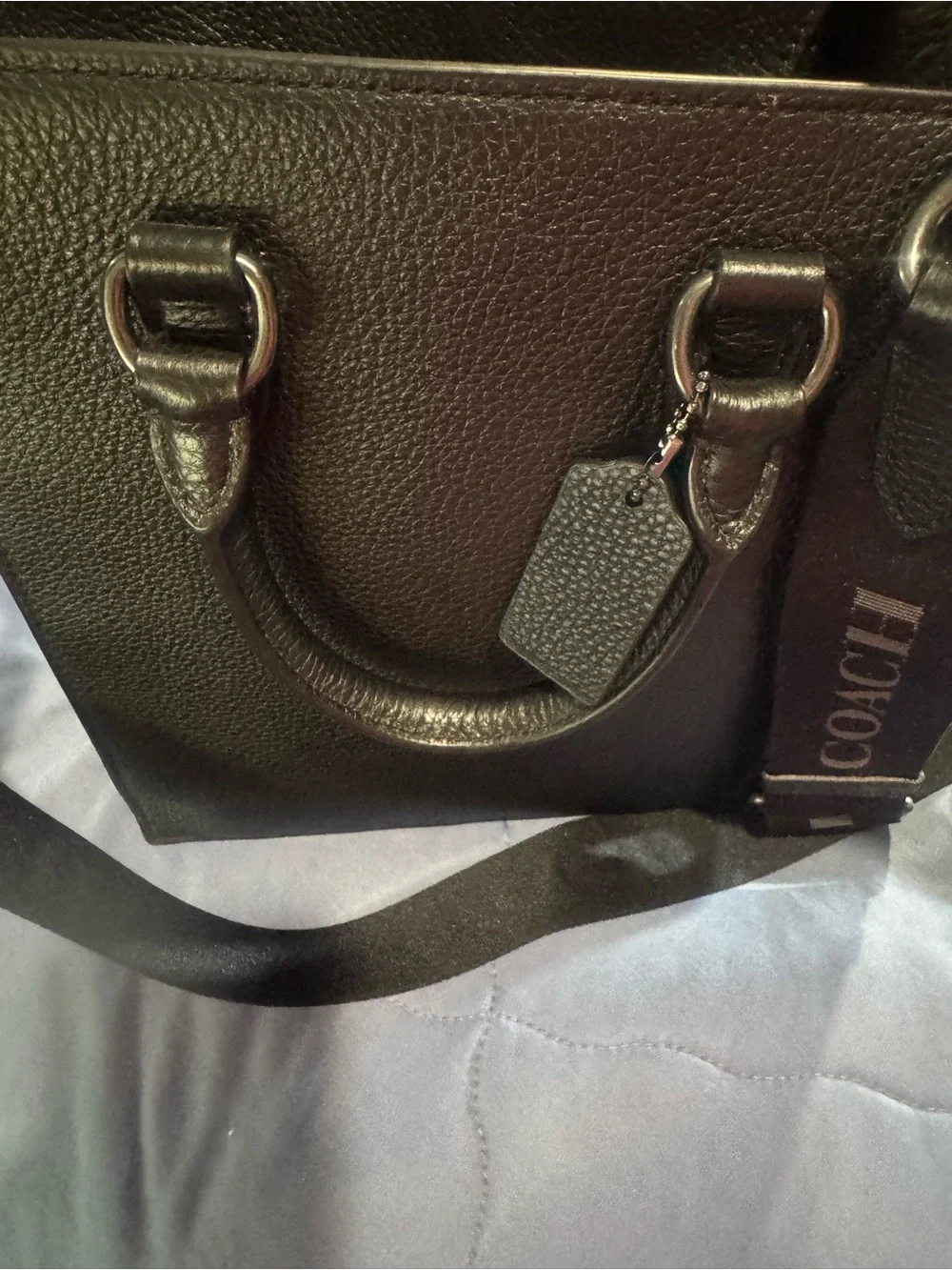 Coach Black Pebbled Leather Messenger Tote with Removable Strap